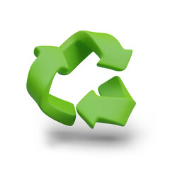 Green recycling sign. Universal symbol of eco principle. Isolated realistic image at angle