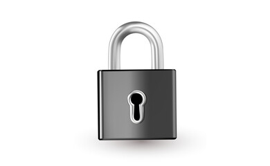 Vector illustration of gray color closed padlock on white background. 3d style design of metallic shine padlock