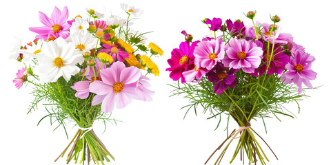 summer season flowers bouquet made with Cosmos isolated on transparent background