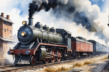 Fototapeta na wymiar steam locomotive watercolor background
