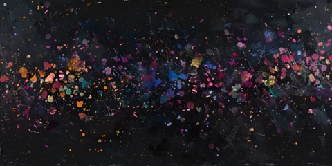 Deurstickers Vibrant confetti explosion on a dark background perfect for celebratory occasions and party themes A burst of colorful confetti raining down against a black background © Muhammad
