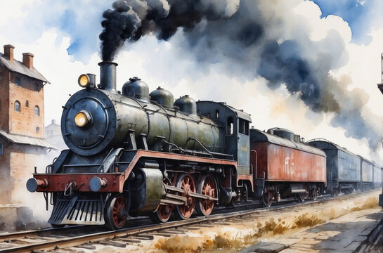 steam locomotive watercolor background © Magic Art