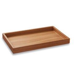 Empty wooden tray isolated on white background.