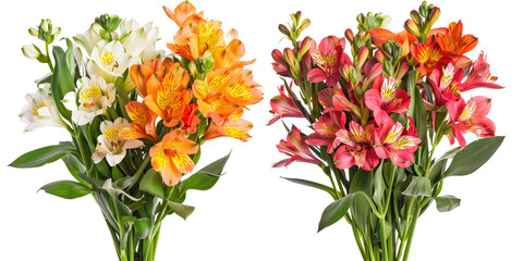 summer season flowers bouquet made with  Alstroemeria , isolated on transparent background