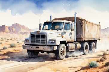 truck on the road watercolor