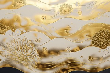 レトロな金色と白色の高級感のある和風模様背景アート, Generative AI