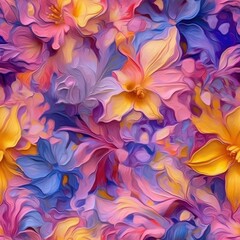 Fototapeta premium Abstract floral oil color painting, pinks and purples and yellow and blue