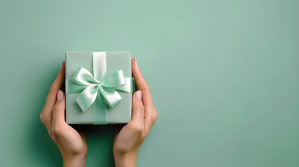 Top View Female Hands Holding Gift box