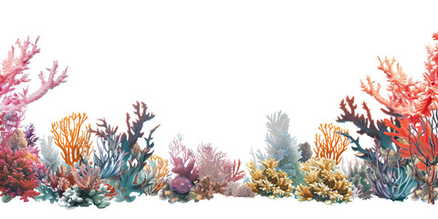 Coral reef border, isolated on transparent background