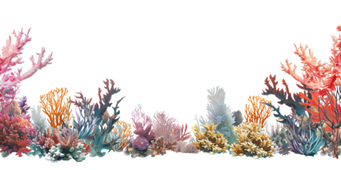 Coral reef border, isolated on transparent background