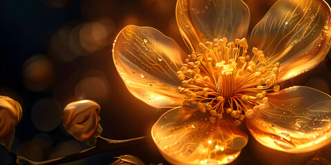 Golden flower with bokeh effect