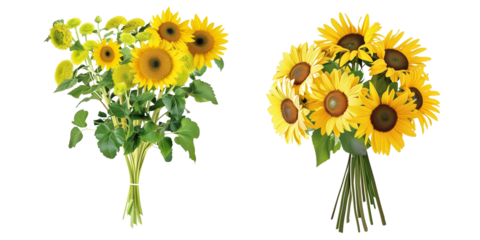  set of  bouquet of sunflowers, isolated on transparent background