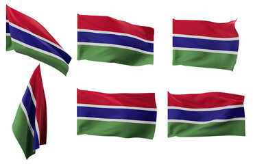 Large pictures of six different positions of the flag of the Gambia