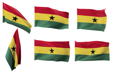 Large pictures of six different positions of the flag of Ghana