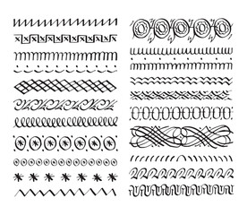 Hand drawn design elements, calligraphy borders, book design, page decor. Black white ink. Elegant vignette, filigree curl, classic typography. Graphic, geometric ornament. Doodle abstract decoration - obrazy, fototapety, plakaty