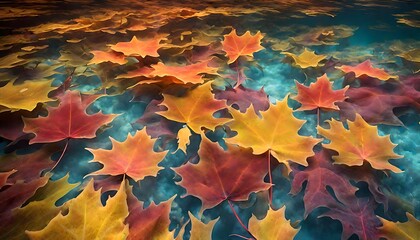 Autumn Leaves Underwater Oasis :  Add touches of shimmering light to create an ethereal underwater oasis that defies expectations ,Generative AI - obrazy, fototapety, plakaty