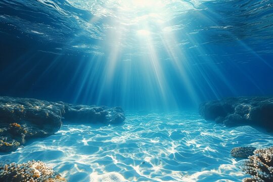 海中に日差しが入る海底イメージ背景, Generative AI