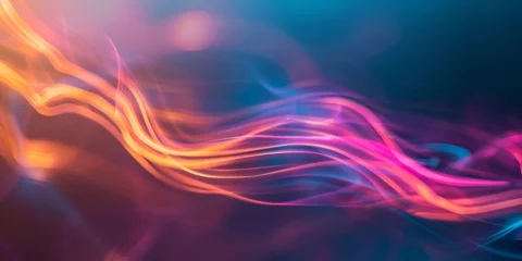 Tuinposter Abstract bright curves. Background for design with selective focus,  neon light with abstract colorful gradient wave background © Muhammad