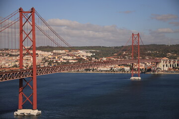 high angle view of the suspension bridge ponte de 25 abril in lisbon