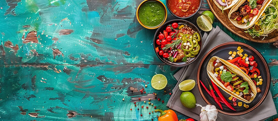 Obraz na płótnie Canvas table with traditional mexican food, cinco de mayo