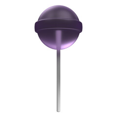 3D lollipop candy icon. Purple lollipop on white stick. Lollipop candy. 3D rendering