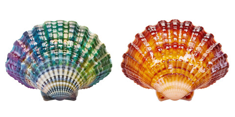 Set of colorful Scallop shell, isolated on transparent background