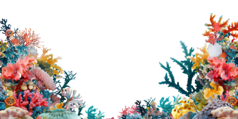Coral reef border, isolated on transparent background