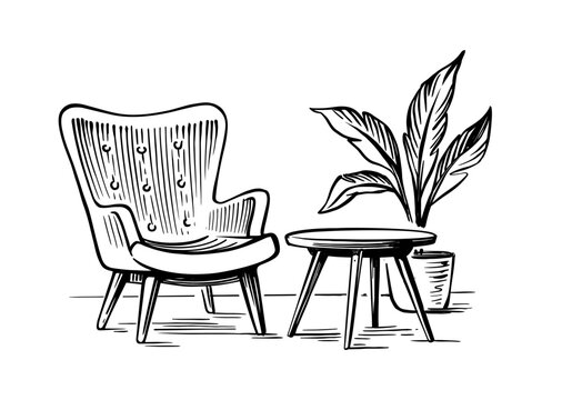 Interior hand drawing vector. Armchair soft chair