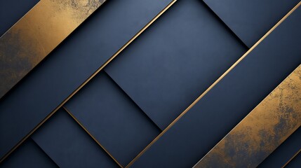 geometric navy and gold background.