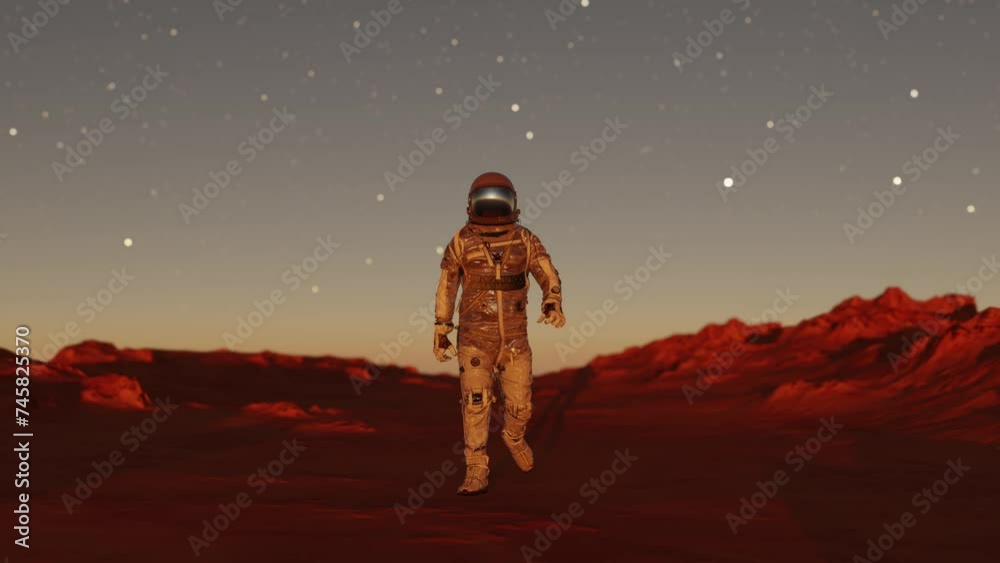 Canvas Prints astronaut walking on the planet of mars in the sunset