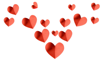 Flying red paper hearts on white background. Valentine's Day. Symbol of love. Copy space. isolated on transparent background.