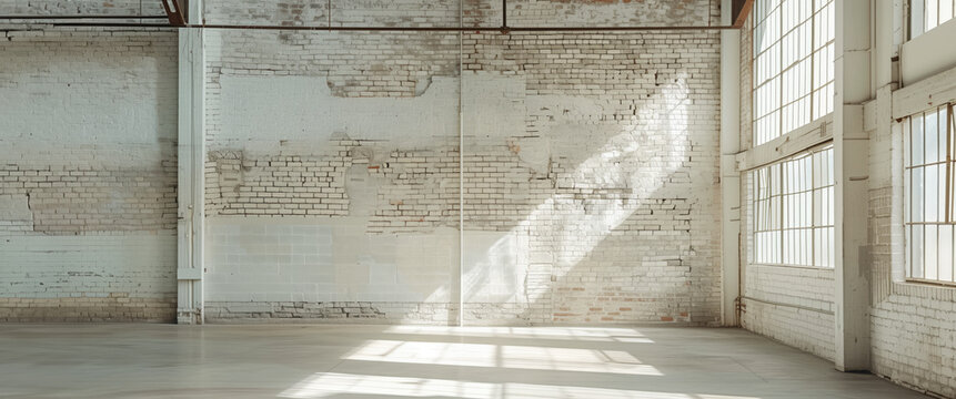 white loft room with nice painted brick wall.

