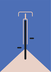 bicycle poster front view on manumo. blue background. minimalist illustration. conceptual poetry. gym, street, simple landscape.