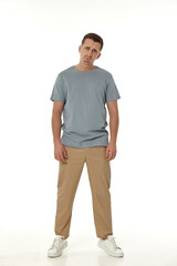 Fototapeta premium offended frustrated young man on white background. sadness