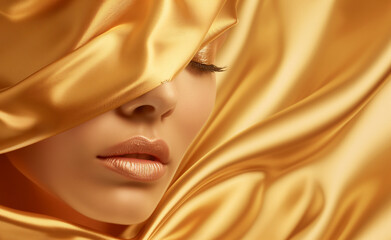 Golden Elegance: Fashionable Woman in Metal Texture - 745827315