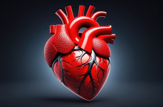 3d graphics concept.Abstract red human heart. Anatomy of the heart.monochromatic background