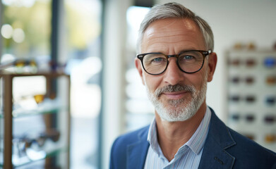 Middle-aged Man Seeking Better Vision at Eyeglasses Store