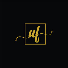 letter AF handwritting logo, handwritten font for business. Hand drawn Calligraphy lettering Vector illustration. gold colour