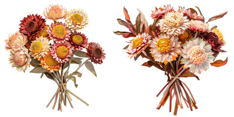 summer season flowers bouquet made with strawflowers isolated on transparent background