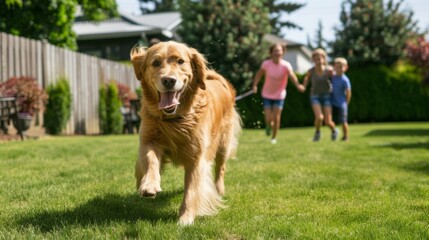 Family Playtime with Golden Retriever