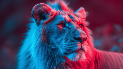 Portrait figure of a lion with majestic appearance. Photo studio lighting.