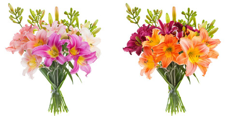 summer season flowers bouquet made with Daylilies isolated on transparent background