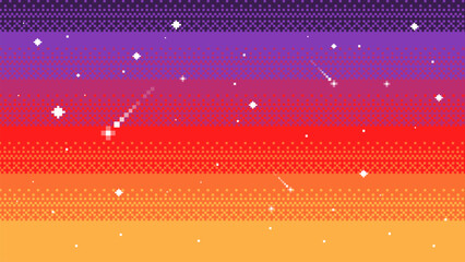 Sky with stars.background in pixel art. Vector illustration.	