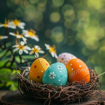 AI Generated easter decoration and painted colorful easter eggs