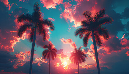 Fototapeta na wymiar palm trees in sunset