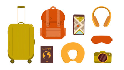 Travel set. Traveling collection flat vector isolated illustration