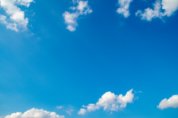 Template with blue sky and clouds with empty space for text. Background for cover on the theme of...