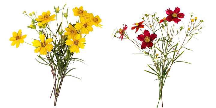 bouquet of Coreopsis flowers, isolated on transparent background
