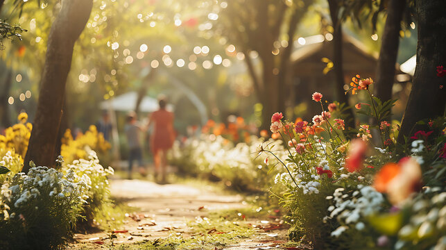 Strolling through decorated areas, creating lasting memories filled with joy and festive celebrations during Easter. Copy Space.