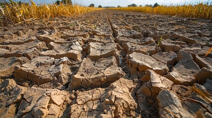 Fields once lush with crops now barren and lifeless, revealing the devastation of prolonged drought